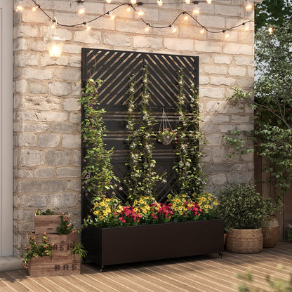 Metal Raised Garden Bed with Trellis & Wheels,72" x 47"x 15.7" Planter Box with Trellis,Privacy Planters for Patio,Garden Bed for Climbing Plants,Suitable for climbing plants and vegetables,Black