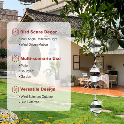 DELAVIDA Stainless Steel Bird Scare Devices, 3D Wind Spinners Outdoor, 9 Discs Set, Reflective Decor to Keep Swallow Pigeon Sparrow Away from House Patio Garden (Fish Bone)