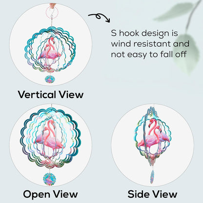 Metal Wind Spinner Outdoor Garden Decoration Laser Cutting Hanging Mandala Kinetic Wind Spinners 12 Inches Stainless Steel Outdoor Decorations for Patio (Flamingo)