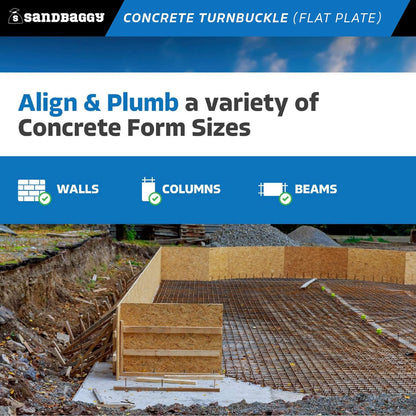 Sandbaggy Concrete Turnbuckle Form Aligner with 5" x 3" Flat Plate (35" - 37.5" Length) - Rust Resistant Steel - Adjustable Wall Brace - Aligns & Plumbs Form Walls, Columns, or Beams (35 inches, 10)