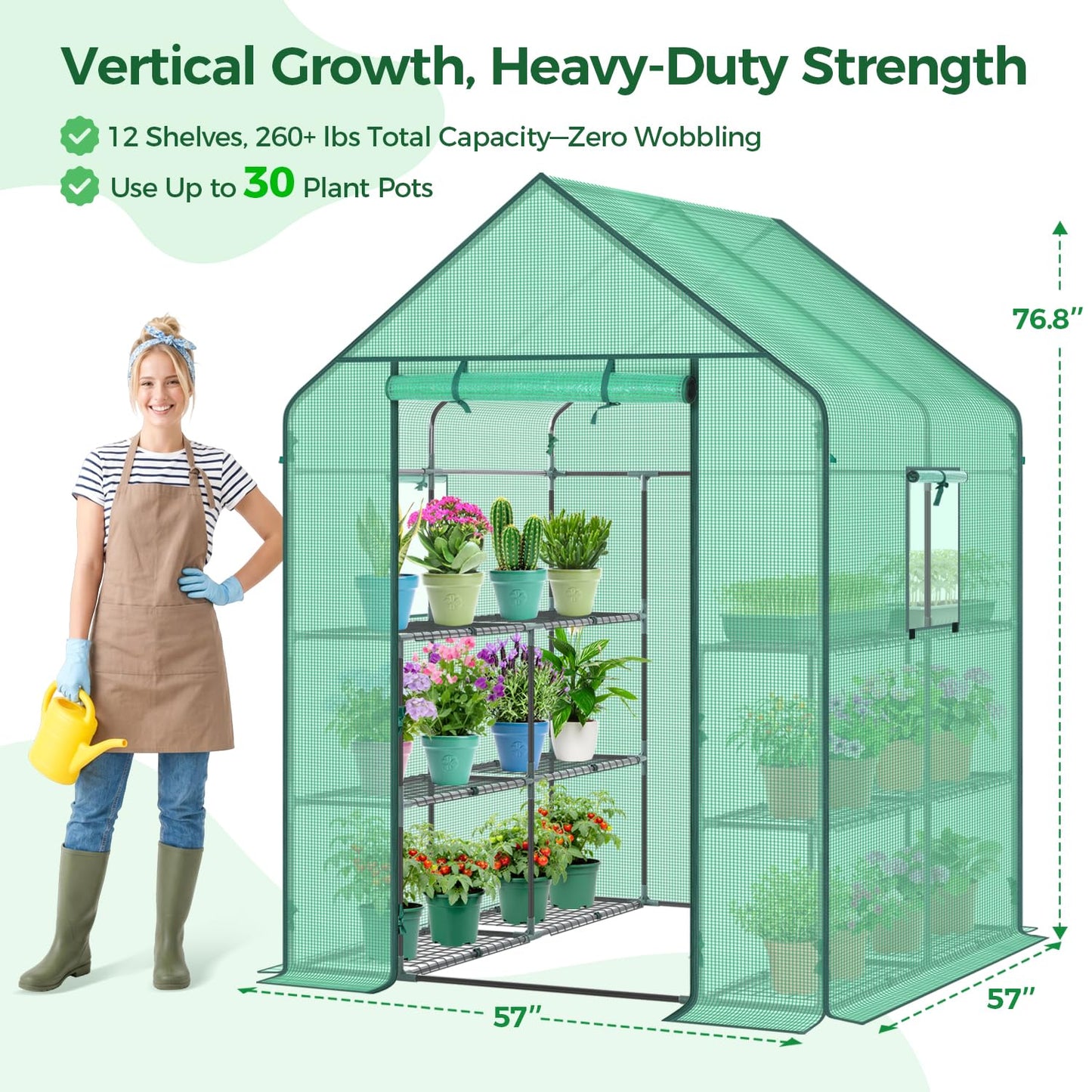 Ohuhu Greenhouse for Outdoors with Screen Windows, 57 x 57 x 76'' Walk in Plant Greenhouses Heavy