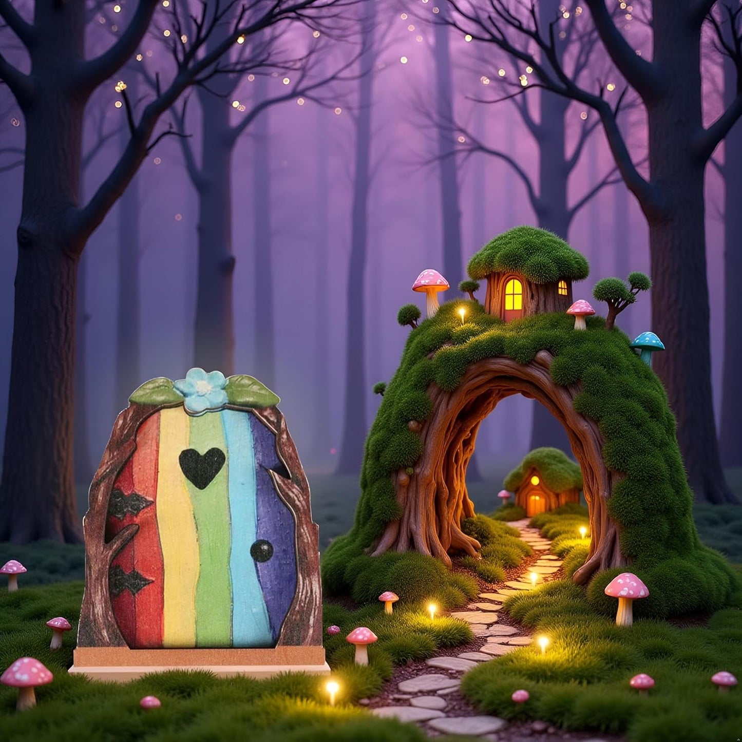 Multicolour Streak Mini Fairy Garden Door for Tree, 3D Miniature Fairy Door for Fairytale Tiny House Doors, Bonsai Terrarium Micro Landscape Decoration Accessories Garden Miniatures