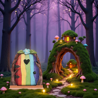Multicolour Streak Mini Fairy Garden Door for Tree, 3D Miniature Fairy Door for Fairytale Tiny House Doors, Bonsai Terrarium Micro Landscape Decoration Accessories Garden Miniatures