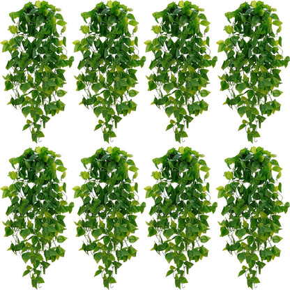 BLEUM CADE Fake Hanging Plants, 8pcs Artificial Hanging Plant, Faux Pothos Vines Hanging Plant Greenery for Wall Home Living Room Indoor Outdoor Decor (No Baskets)