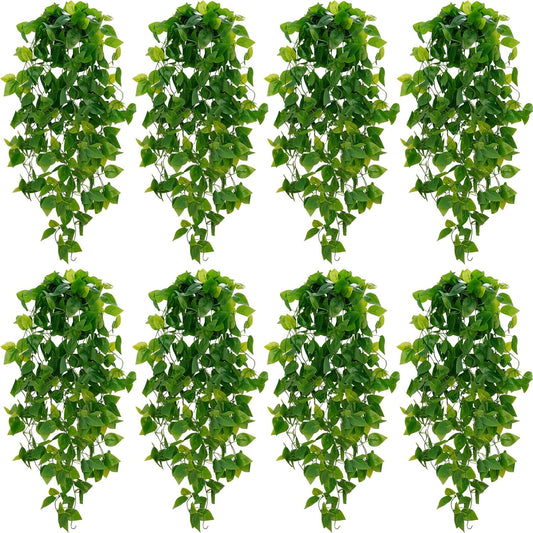 BLEUM CADE Fake Hanging Plants, 8pcs Artificial Hanging Plant, Faux Pothos Vines Hanging Plant