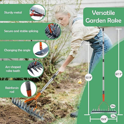 Manual Weed pullerTool, Flat Shovel,Stainless Steel Thatch Rake with Adjustable Handle for Leaf & Moss & Edging & Ice & Snow Removal in Lawn,Driveways, Patios, Garden Cracks (1-3 Tools)