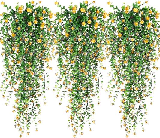 Artificial Hanging Flowers, 3 Pcs Fake Hanging Plants Artificial Vines for Outdoors, Fake Ivy Vine