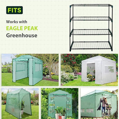 EAGLE PEAK Greenhouse Shelving Staging Double 4 Tier, Outdoor/Indoor Plant Shelves, 35"x12"x42", Green