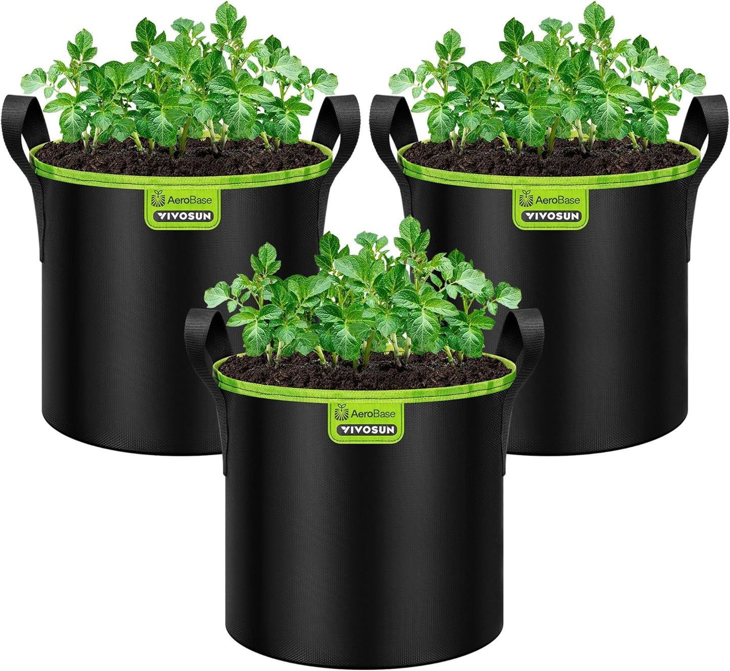 VIVOSUN 3-Pack 3-Gallon AeroBase Grow Bags, Durable Mesh Fabric Plant Container with Breathable Base and Sturdy Handles, Black