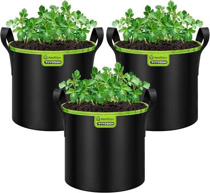 VIVOSUN 3-Pack 3-Gallon AeroBase Grow Bags, Durable Mesh Fabric Plant Container with Breathable Base and Sturdy Handles, Black
