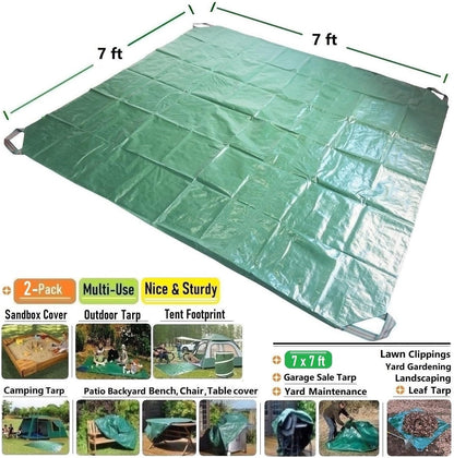 2-Pack 7x7ft Yard Garden Leaf Tarp 4 Handles Waterproof Tarps for Sandbox Cover,Lawn Debris,Yard Waste Tarp,Landscape Pruning,Leaf Hauler,Outdoor Camping Tarps,Tent Footprint,Patio Table,FirePit Cover