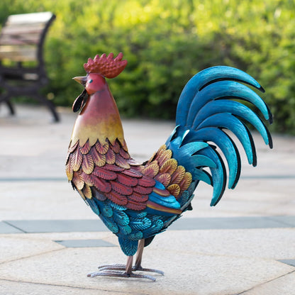 Kircust Metal Rooster Yard Art Statue, Chicken Garden Animals Sculpture Lawn Ornament Figurines Artwork for Outdoor, Patio, Backyard and Home Kitchen Decoration