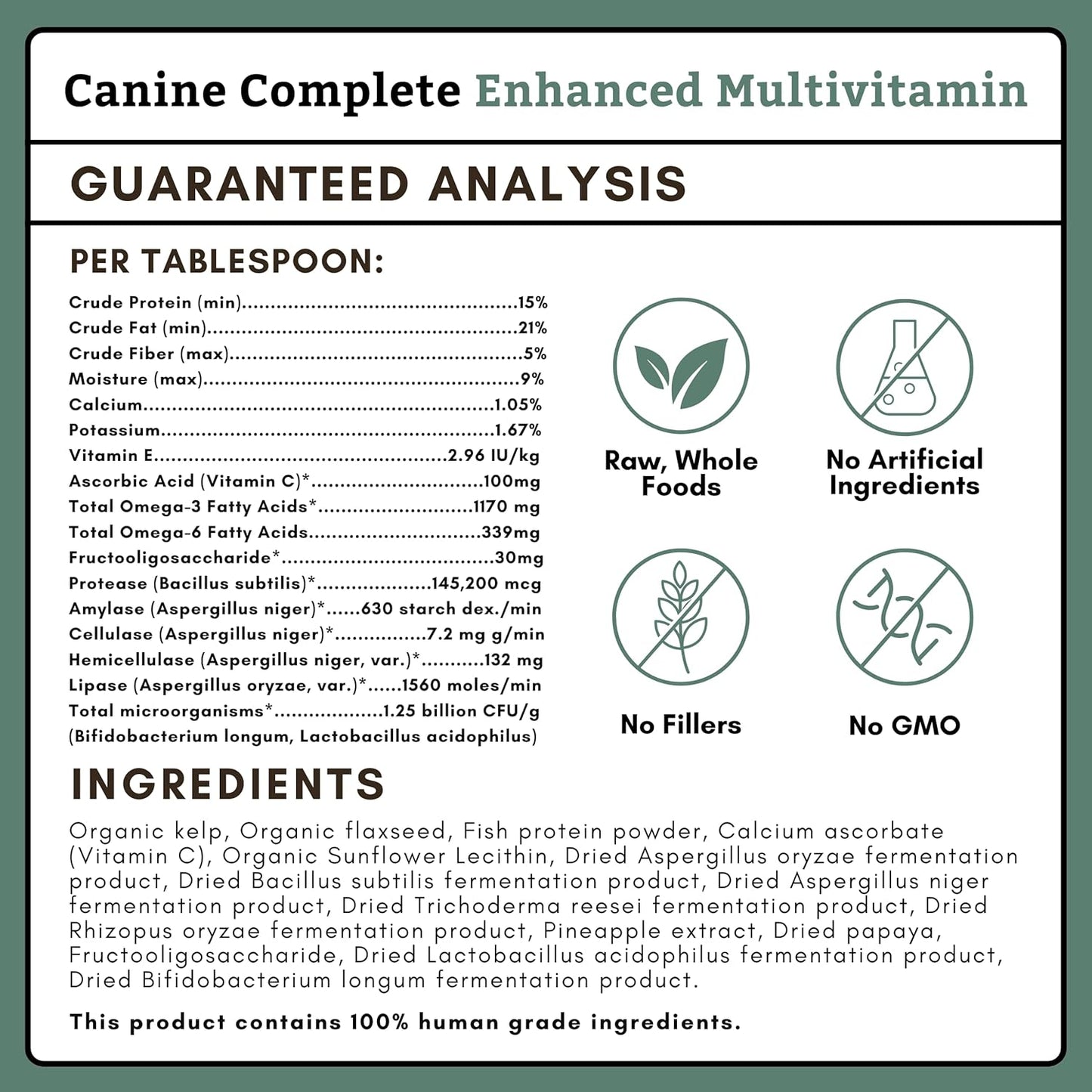Wholistic Pet Organics Canine Complete - Dog Multivitamin Powder - 1 Lb - Daily Dog Vitamins and Supplements for Homemade Food - Immune System, Skin, Coat & Overall Health - Small and Large Breed