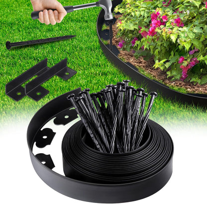 Landscape Edging Border No Dig - 20FT 2IN Tall Garden Edging Border with 20 Stakes, Plastic Garden Fence Lawn Edging Flexible for Landscaping, Flower Beds, Yard, Pathway with Connectors