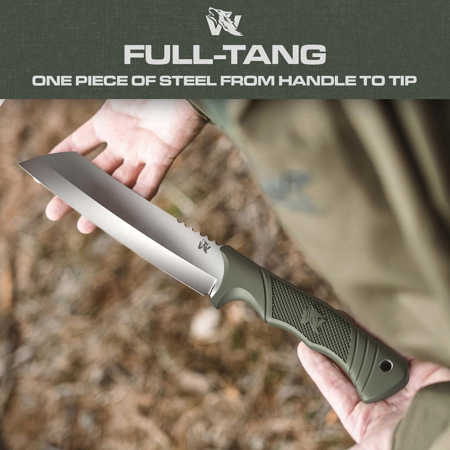 ODENWOLF W Machete - Survival Machete Full Tang with Sheath - Strong D2 Steel Knife Machete for Cutting Trees, for Yard Work, and for Bushcrafting and Big Tactical Knife with TPE-Handle