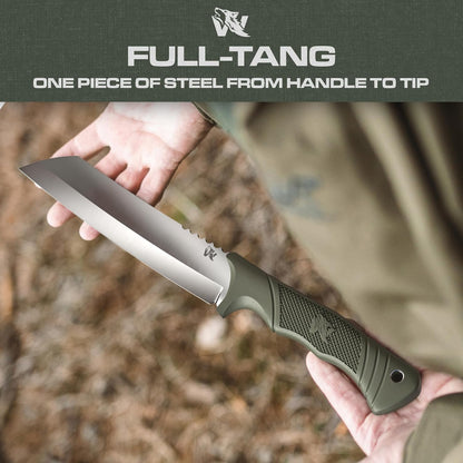 ODENWOLF W Machete - Survival Machete Full Tang with Sheath - Strong D2 Steel Knife Machete for Cutting Trees, for Yard Work, and for Bushcrafting and Big Tactical Knife with TPE-Handle