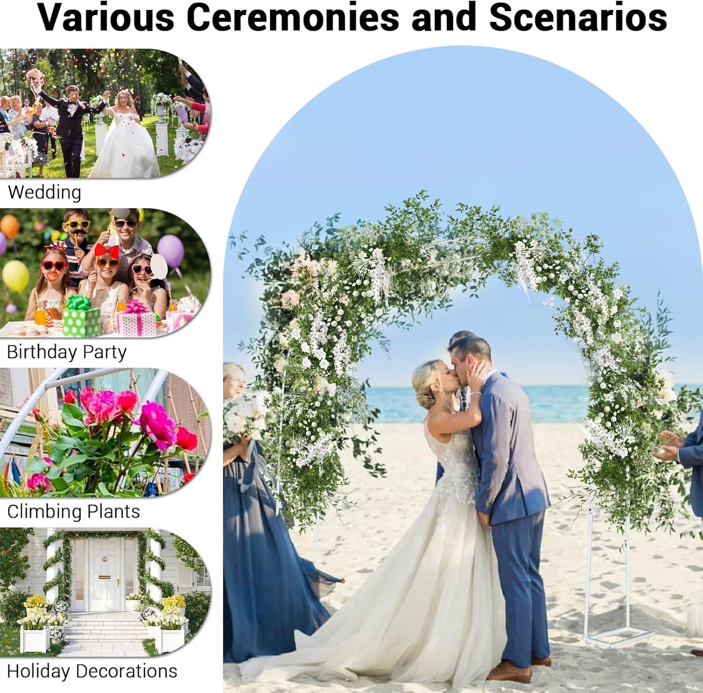 Gigicloud 9.8ft x7.2ft Garden Arch Arbor, Garden Trellis for Climbing Plants Metal Pergola Arbor Wedding Arches for Ceremony for Wedding Ceremony Party Rose Lawn Courtyard Patio White