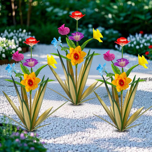 Homight Metal Agave Plant Outdoor Decoration Outdoor Garden Decoration Daffodils Flowers Mexican Yard Art Daffodils Flowers Decorative Garden Gift (2 Big Colorful)