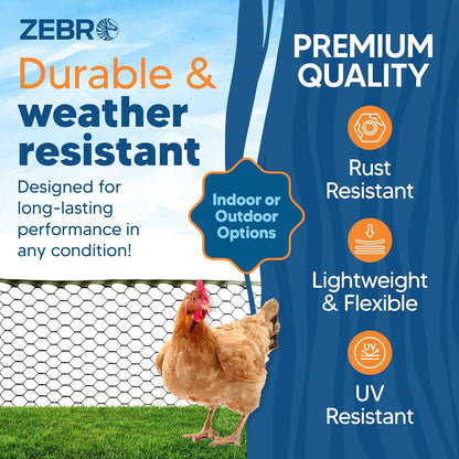 Zebro Plastic Chicken Wire Fence – Flexible Poultry Netting & Garden Fence for Chicken Coops, Rabbits, Pet Enclosures & Landscaping – Weatherproof & Rust-Free - 4' x 75' Green