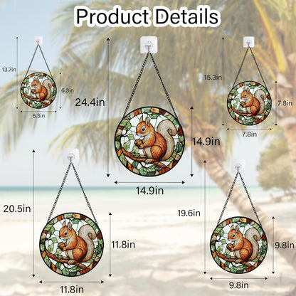 Stained Glass Window Hanging, Squirrel on a Branch Suncatcher Diamond Glass Panel Animal Sun Catchers Decor for Birthday for Women, Men, Wife, Aunt, and Mom 14.9x14.9 in