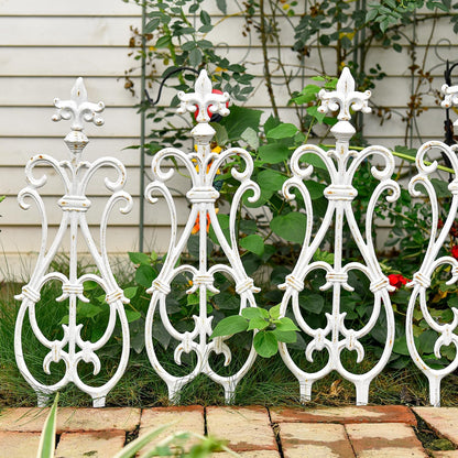 Sungmor Decorative Cast Iron Flower Bed Fence, 28" Tall Vintage Garden Edging Border, 4 Pack Heavy Duty Landscape Picket Fence Panels, Outdoor Plant Support Garden Stake, Victorian Yard Lawn Decor