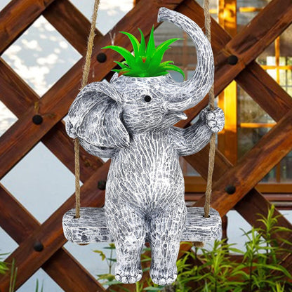 Elephant Gifts for Women Cute Succulent Pots for Outdoor Plants Funny Plant Pot Garden Pot Swing Hanging Planter Elephant Sit Swing Statue with Drainage Hole