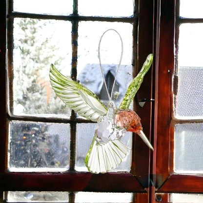 Crystal Suncatcher With Prism - 2025 Red-Throated Hummingbird Acrylic Ornament, Stunning Memorial Suncatcher, Includes Suction Cup, 2025 Hangtag and Gift Box