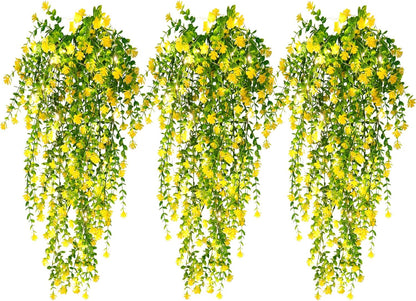 RECUTMS Outdoor Fake Hanging Plants,Hanging Plant Vine with Lights,Faux Eucalyptus Leafs Greenery Vine Plant Faux Plants Fake Plants Greenery for Jungle Theme Party Wedding Decoration(Yellow)