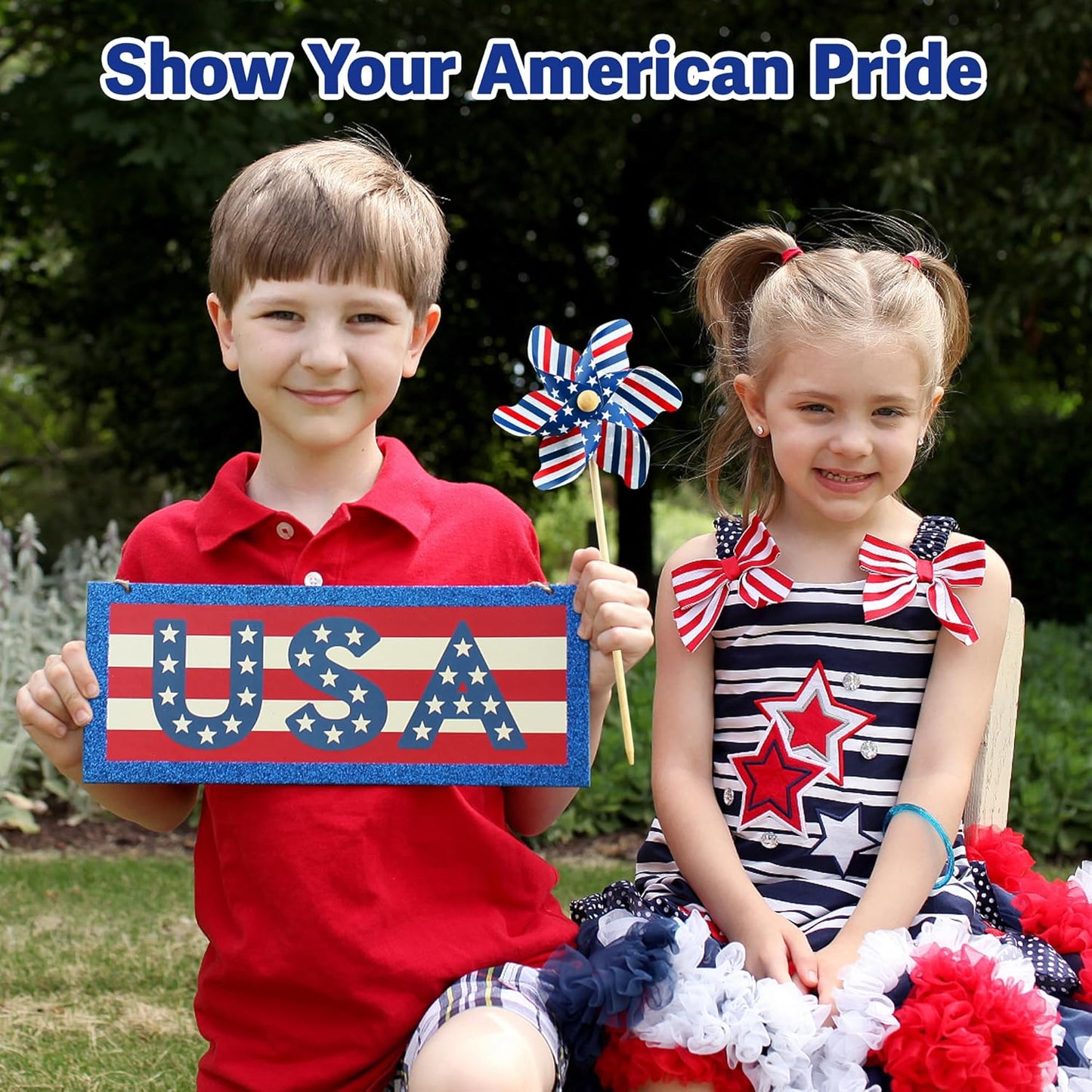 IiILittle 12 Pack Patriotic Pinwheels, No Assembly Required, American Flag Pinwheels, Wind Spinners for Yard for 4th of July Decor, Memorial Day Decor, Patriotic Outdoor Decor