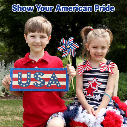IiILittle 12 Pack Patriotic Pinwheels, No Assembly Required, American Flag Pinwheels, Wind Spinners for Yard for 4th of July Decor, Memorial Day Decor, Patriotic Outdoor Decor