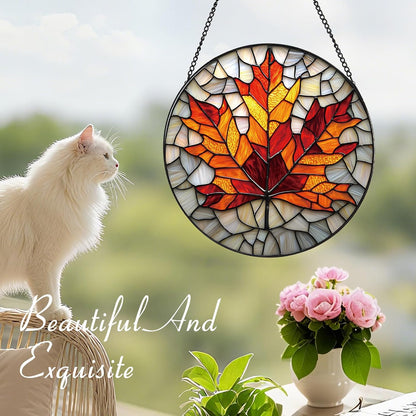 Rustic Autumn Maple Leaves Suncatcher -7.9 in Stained Glass Window Hanging Sun Catcher Garden Decor