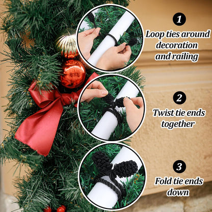 Shappy 24 Pieces Christmas Garland Banister Ties Christmas Decorative Reusable and Flexible Twist Ties for Garland, Banister Home Decoration (Black)