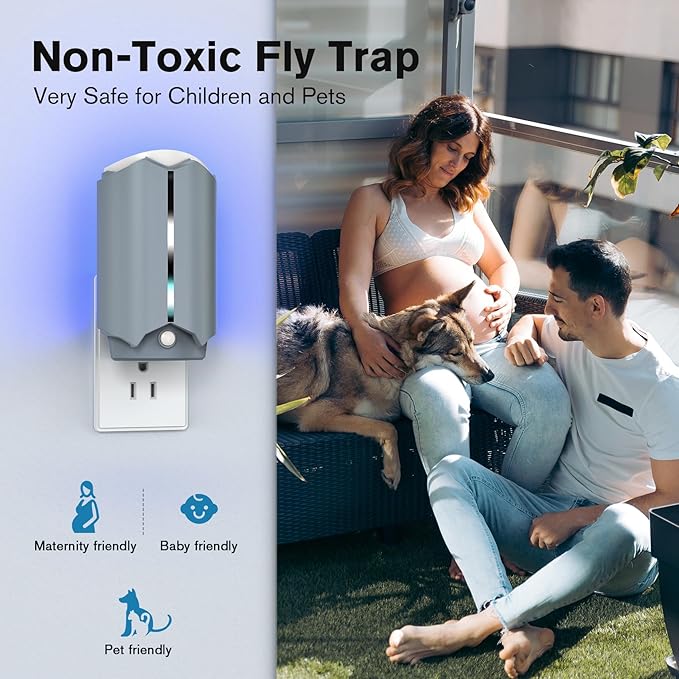 2 Flying Insect Traps & 6 Refill Glue, Fly Trap Indoor, Safe & Quiet Bug Catcher for Fruit Flies, Gnats, Mosquitoes, Moths & Small Insects with UV Light