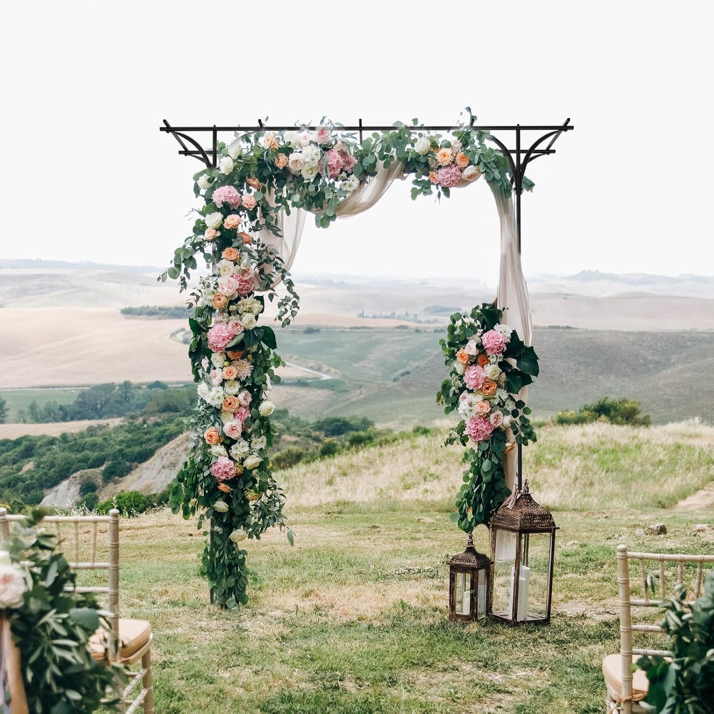 OUSHENG 7FT Garden Arch Arbor, Steel Frame Stand Trellis for Climbing Plants, Outdoor Archway Gate for Wedding Ceremony Decoration Party Vines Lawn Courtyard Patio Backyard