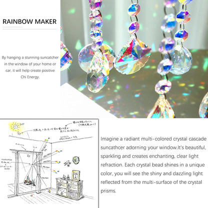HDCRYSTALGIFTS 9 Pack Iridescent Sun Catchers with Crystals,Rainbow Maker Crystal Suncatchers for Window Hanging Colored Glass Wind Chimes Prism Pendant Suncatcher Beads for Decoration