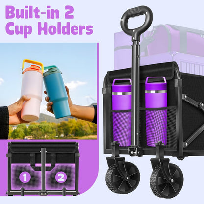 Collapsible Foldable Wagon Cart,360Lbs Collapsible Wagon Cart with Wheels Portable,Outdoor Utility Carts for Groceries, Camping, Sports, Garden, Shopping