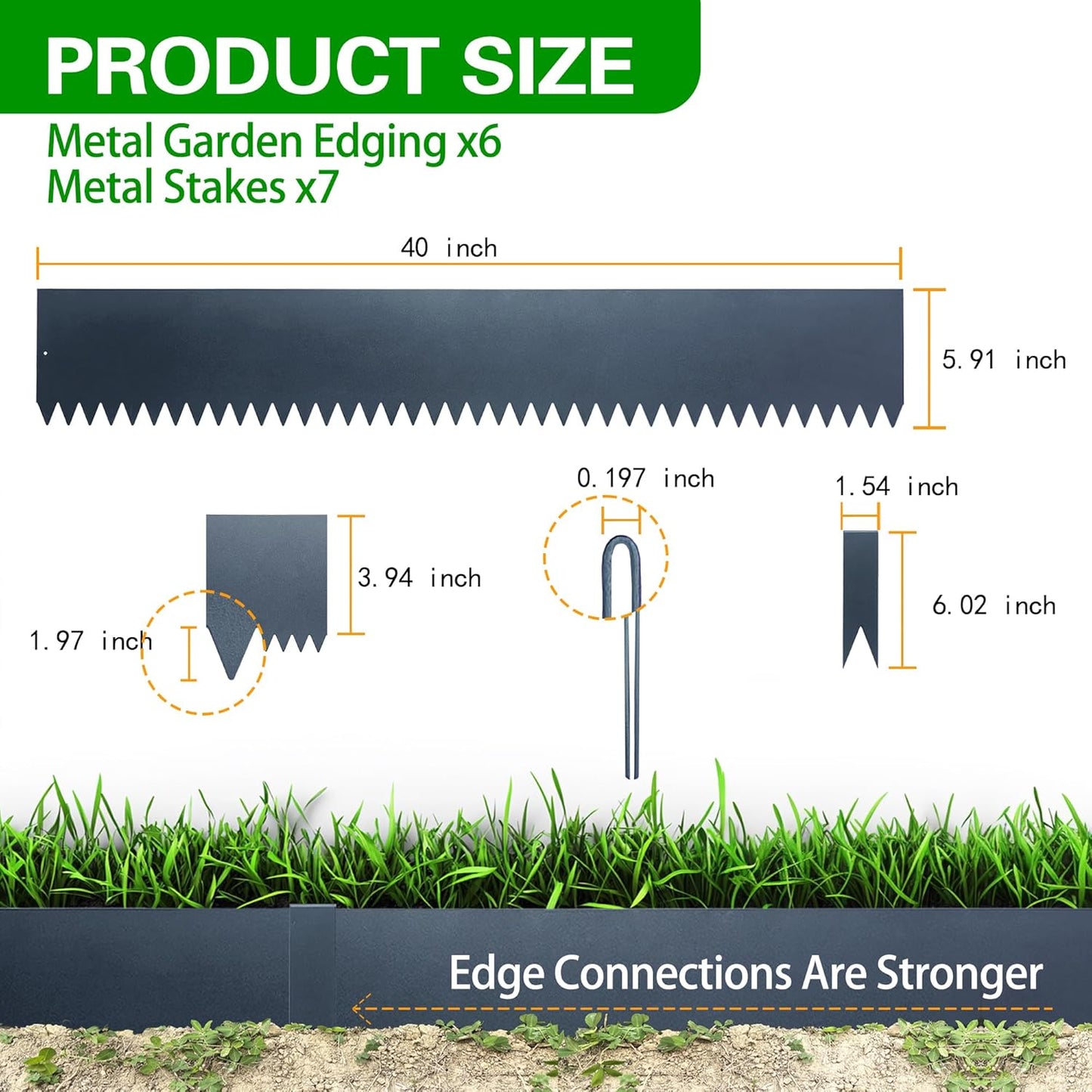 Metal Landscape Edging 6 Pack 40" L x 6" H,Galvanized Bendable Metal Garden Edging,Hammer- in Steel Landscape Edging with a Pair of Gloves and 7 Clips,Navy Blue (20 FT Total)