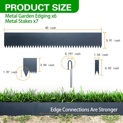 Metal Landscape Edging 6 Pack 40" L x 6" H,Galvanized Bendable Metal Garden Edging,Hammer- in Steel Landscape Edging with a Pair of Gloves and 7 Clips,Navy Blue (20 FT Total)
