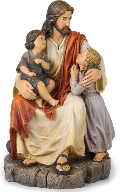 BC Catholic Jesus with Children Statue, Religious Figure, Inspirational Indoor Home Decor, Devout Gift for Child Baptism, 8.8" H, Renaissance Sculpture Handmade by Buildclassic