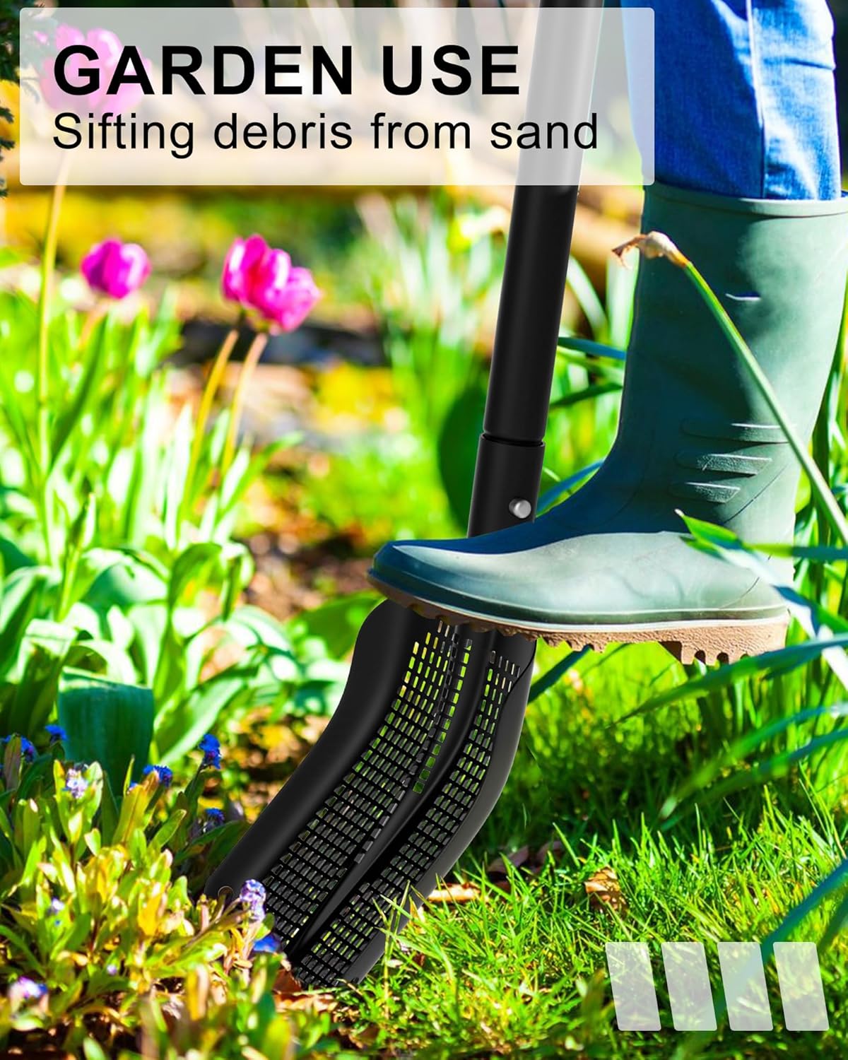 53.93 Inch Sifting Shovel, Heavy Duty Sand Sifter Square Cleaning Scoop Detachable 35-inch Short Sifter for Beach Chicken Coop/Animal House Poop Shovel