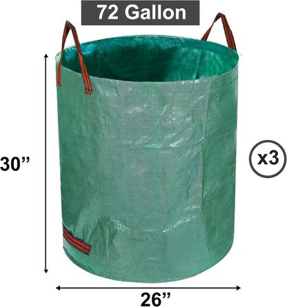 72 Gallon Garden Waste Bag, Reusable Leaf Bag Yard Waste Bag 3 Pack Lawn Yard Bag with Reinforced Handles for Loading Garden Leaves and Trash