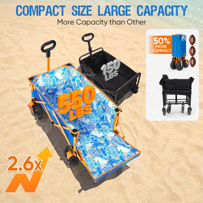 Old Bahama Bay 550lbs Extra Long 49" L Beach Wagon with Big Wheels with Brake for Sand, Collapsible Utility Beach Cart Heavy Duty Folding Wagon,Ideal for Outdoor Sand Camping Garden Pet
