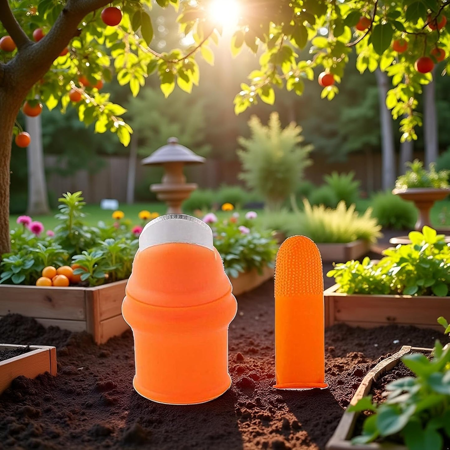 1Set Orange Gardening Silicone Thumb Knife with Finger Cots Thumb Knife Picker for Fruits (5.3x2.7cm)