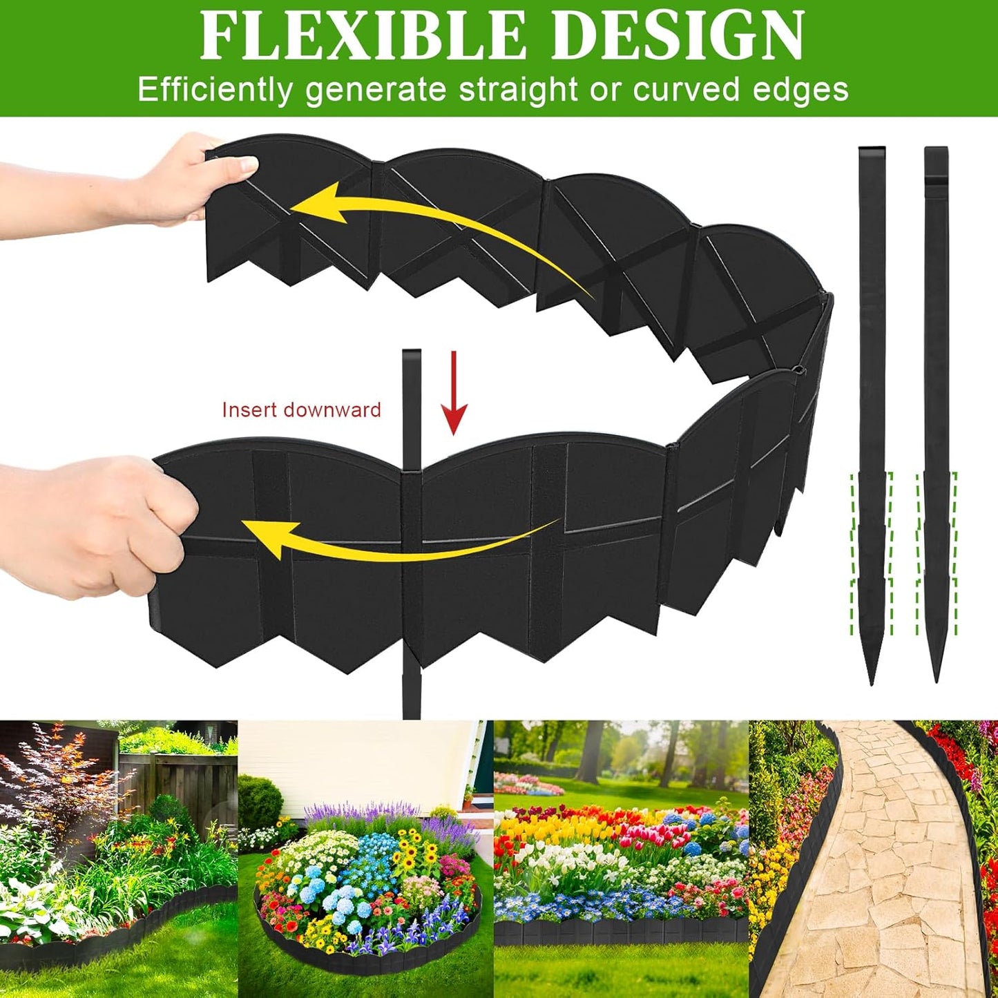 20Ft Black Garden Edging Border 6 Inch Tall Landscape Edging with 20Pcs 7.8in Height Garden Stakes Decorative Edging for Landscaping Flower Bed Edging Borders Lawn Edging
