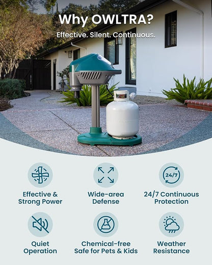 OWLTRA MT2410 Outdoor Super Effective Mosquito Trap, Quiet, Odorless, All-Weather Insect Control with CO2 Release for Mosquitoes, No-See-Ums, Flies & Midges, Easy Setup & Maintenance, Dark Green