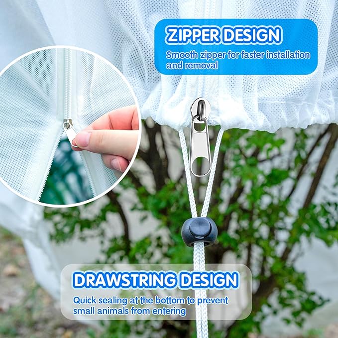 7.9×5.9FT Tree Covers for Winter, Plant Covers Freeze Protection with Drawstring and Zipper, Frost Cloths for Outdoor Plants (White)