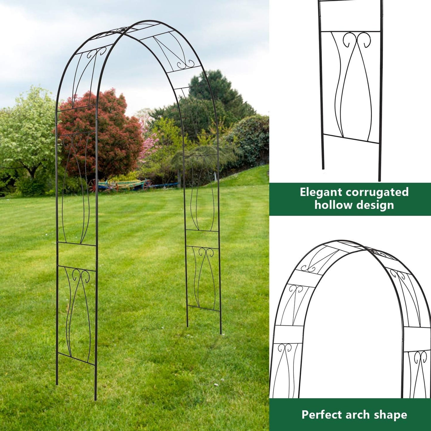Metal Garden Arbor - 7'7"H x 3'11"W Outdoor Steel Arch Pergola Arbor for Climbing Plants Wedding Decoration