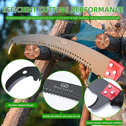 27FT Manual Pole Saw, Tree Branch Trimmer with 8-Section Fiberglass Handle, Sharp Steel Blade, Lightweight Extendable Design for High Branch Trimming, Ideal for Palms and Shrubs