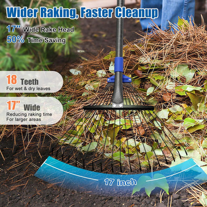 Rake for Leaves: Adjustable Metal Leaf Rake for Lawn, 8-17" Expandable Head, 65” Long Handle,Collapsible Heavy Duty Women Kids Garden Rakes for Yard Pine Needles Mulch Grass Debris Gardening Camping
