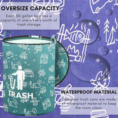 1 Pcs 30 Gallon Collapsible Trash Can Portable Waterproof Reusable with Zippered Lid for RV's, Camping, Recycling, Yard Waste, Leaf Bag, Children Toy Bin (Trash)